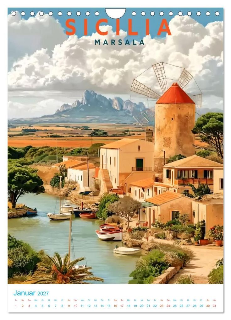 Weitere Ansicht: Sizilien - Old School Poster Style (Wandkalender 2027 DIN A4 hoch), CALVENDO Monatskalender | Val Thoermer, Calvendo