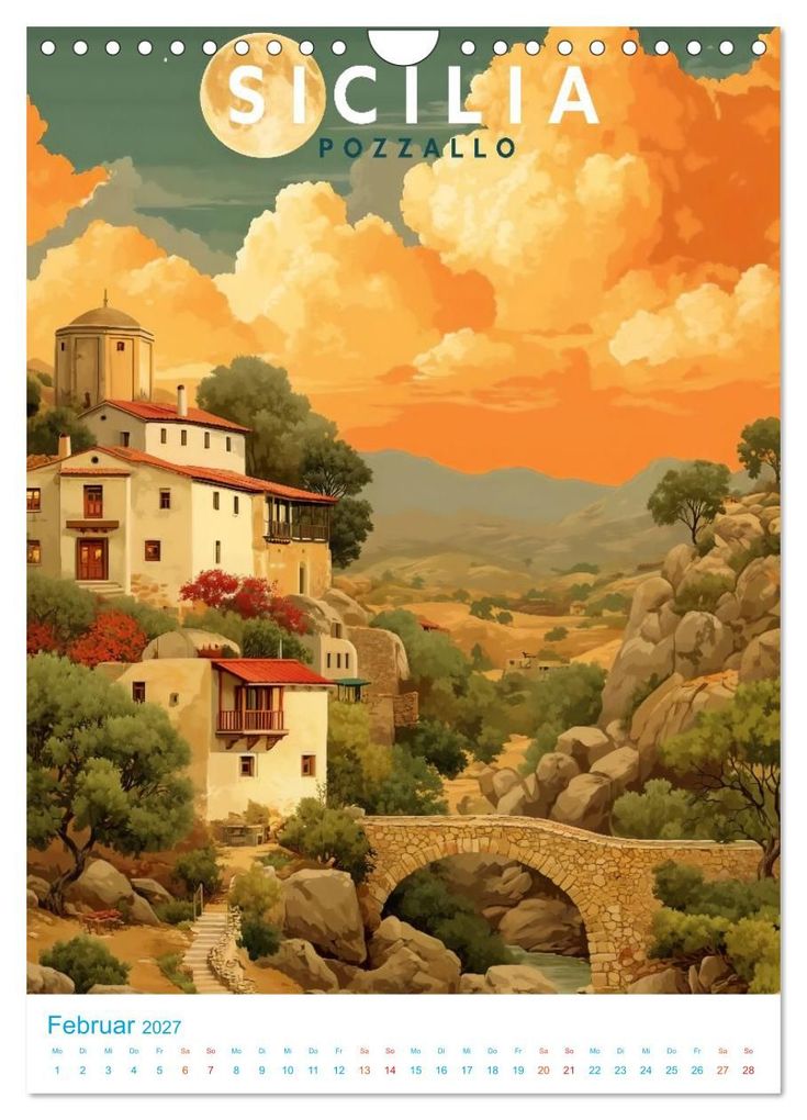 Weitere Ansicht: Sizilien - Old School Poster Style (Wandkalender 2027 DIN A4 hoch), CALVENDO Monatskalender | Val Thoermer, Calvendo