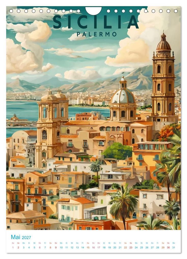Weitere Ansicht: Sizilien - Old School Poster Style (Wandkalender 2027 DIN A4 hoch), CALVENDO Monatskalender | Val Thoermer, Calvendo