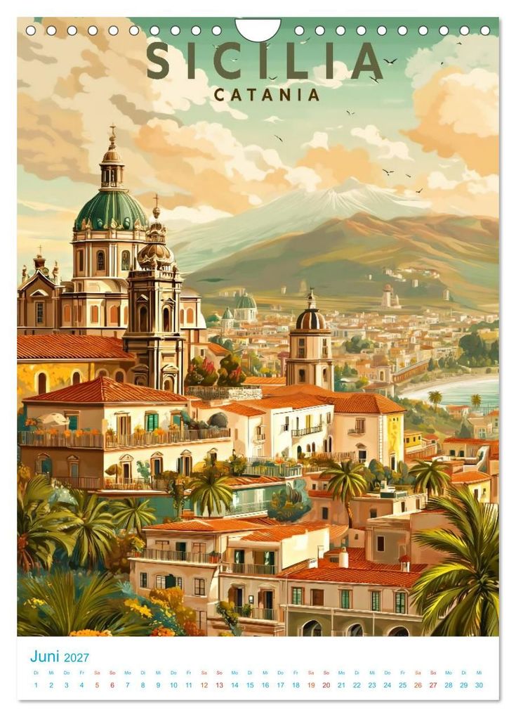 Weitere Ansicht: Sizilien - Old School Poster Style (Wandkalender 2027 DIN A4 hoch), CALVENDO Monatskalender | Val Thoermer, Calvendo
