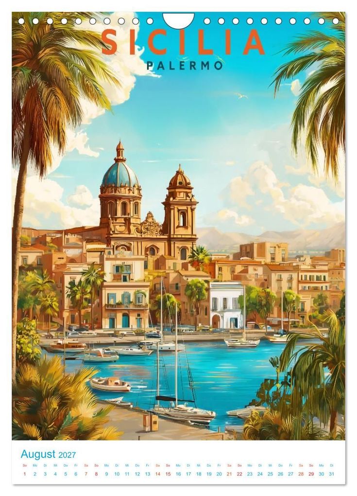 Weitere Ansicht: Sizilien - Old School Poster Style (Wandkalender 2027 DIN A4 hoch), CALVENDO Monatskalender | Val Thoermer, Calvendo