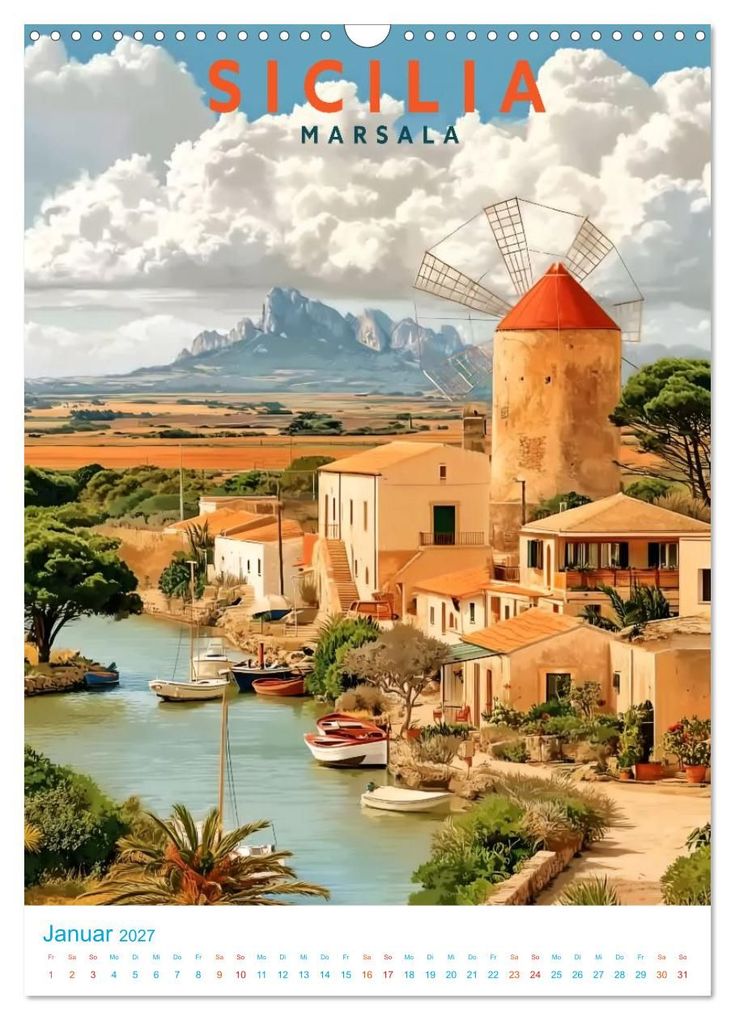 Weitere Ansicht: Sizilien - Old School Poster Style (Wandkalender 2027 DIN A3 hoch), CALVENDO Monatskalender | Val Thoermer, Calvendo