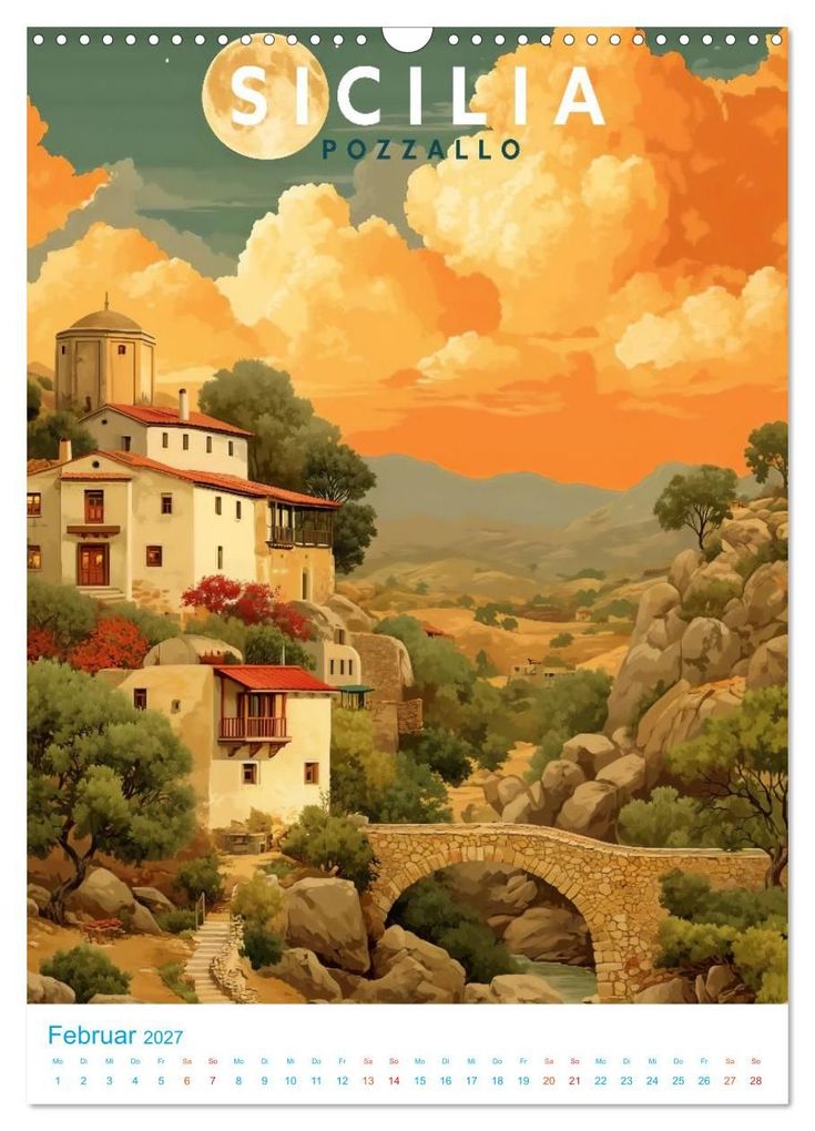 Weitere Ansicht: Sizilien - Old School Poster Style (Wandkalender 2027 DIN A3 hoch), CALVENDO Monatskalender | Val Thoermer, Calvendo