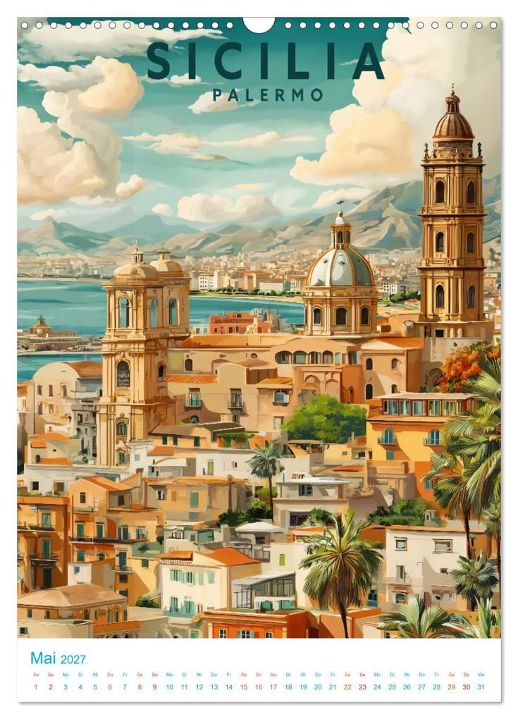 Weitere Ansicht: Sizilien - Old School Poster Style (Wandkalender 2027 DIN A3 hoch), CALVENDO Monatskalender | Val Thoermer, Calvendo