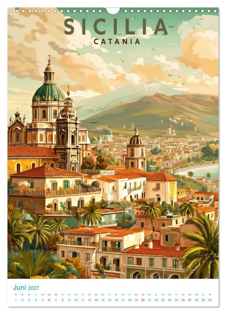 Weitere Ansicht: Sizilien - Old School Poster Style (Wandkalender 2027 DIN A3 hoch), CALVENDO Monatskalender | Val Thoermer, Calvendo