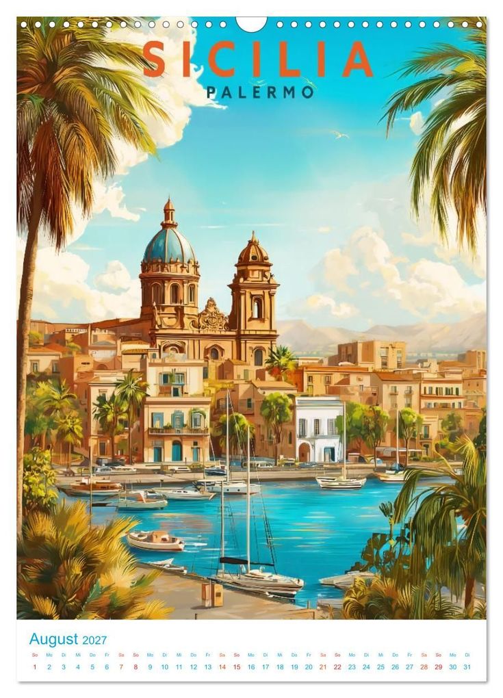 Weitere Ansicht: Sizilien - Old School Poster Style (Wandkalender 2027 DIN A3 hoch), CALVENDO Monatskalender | Val Thoermer, Calvendo