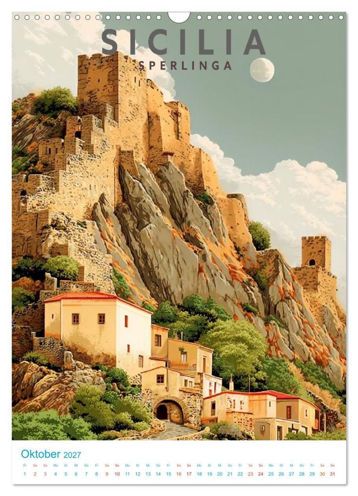 Weitere Ansicht: Sizilien - Old School Poster Style (Wandkalender 2027 DIN A3 hoch), CALVENDO Monatskalender | Val Thoermer, Calvendo
