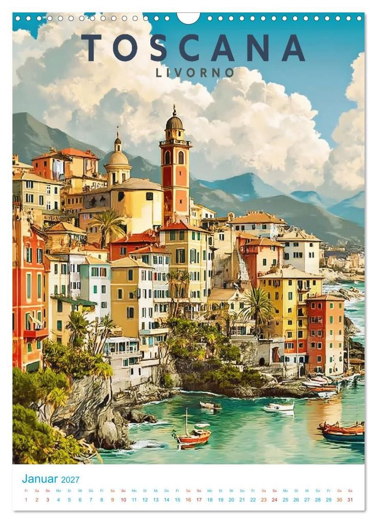 Weitere Ansicht: Toskana - Old School Poster Style (Wandkalender 2027 DIN A3 hoch), CALVENDO Monatskalender | Calvendo, Val Thoermer