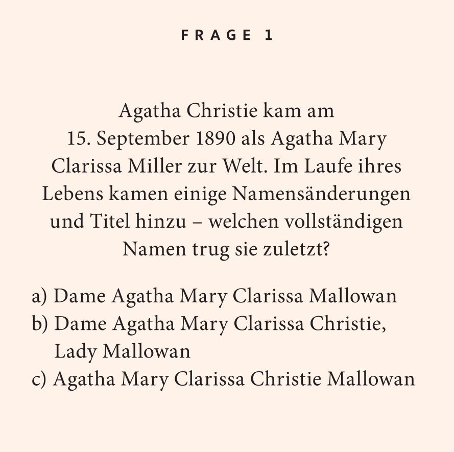 Weitere Ansicht: Agatha Christie-Quiz | Katja Scholz