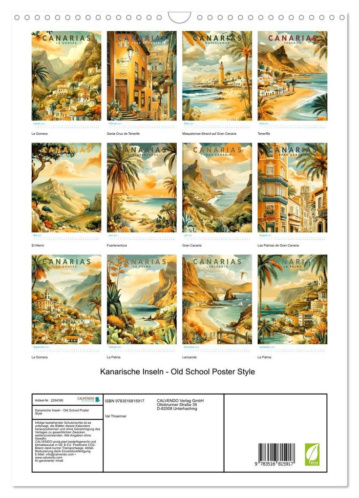Weitere Ansicht: Kanarische Inseln - Old School Poster Style (Wandkalender 2027 DIN A3 hoch), CALVENDO Monatskalender | Calvendo, Val Thoermer