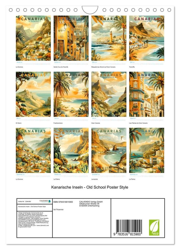 Weitere Ansicht: Kanarische Inseln - Old School Poster Style (Wandkalender 2027 DIN A4 hoch), CALVENDO Monatskalender | Calvendo, Val Thoermer