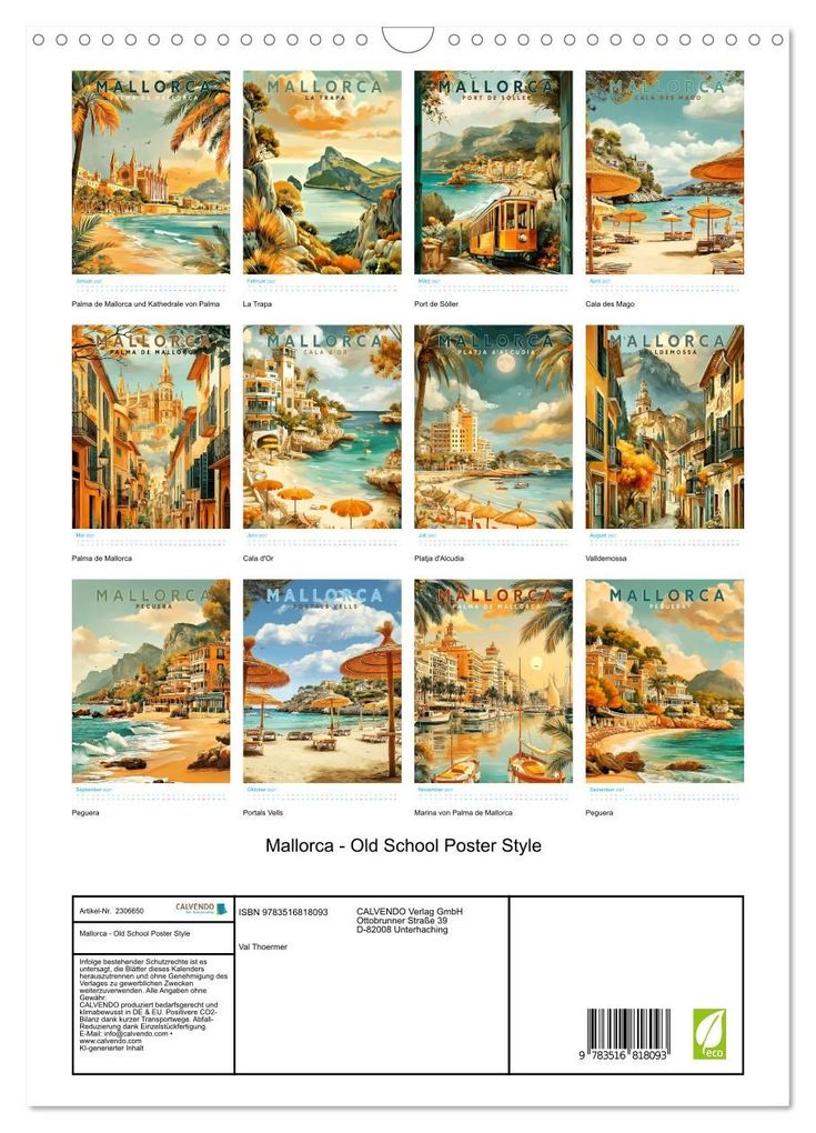 Weitere Ansicht: Mallorca - Old School Poster Style (Wandkalender 2027 DIN A3 hoch), CALVENDO Monatskalender | Calvendo, Val Thoermer