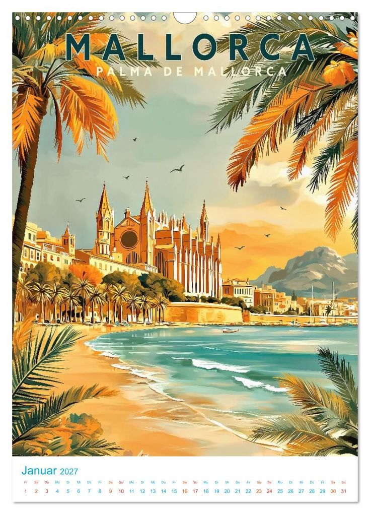 Weitere Ansicht: Mallorca - Old School Poster Style (Wandkalender 2027 DIN A3 hoch), CALVENDO Monatskalender | Calvendo, Val Thoermer