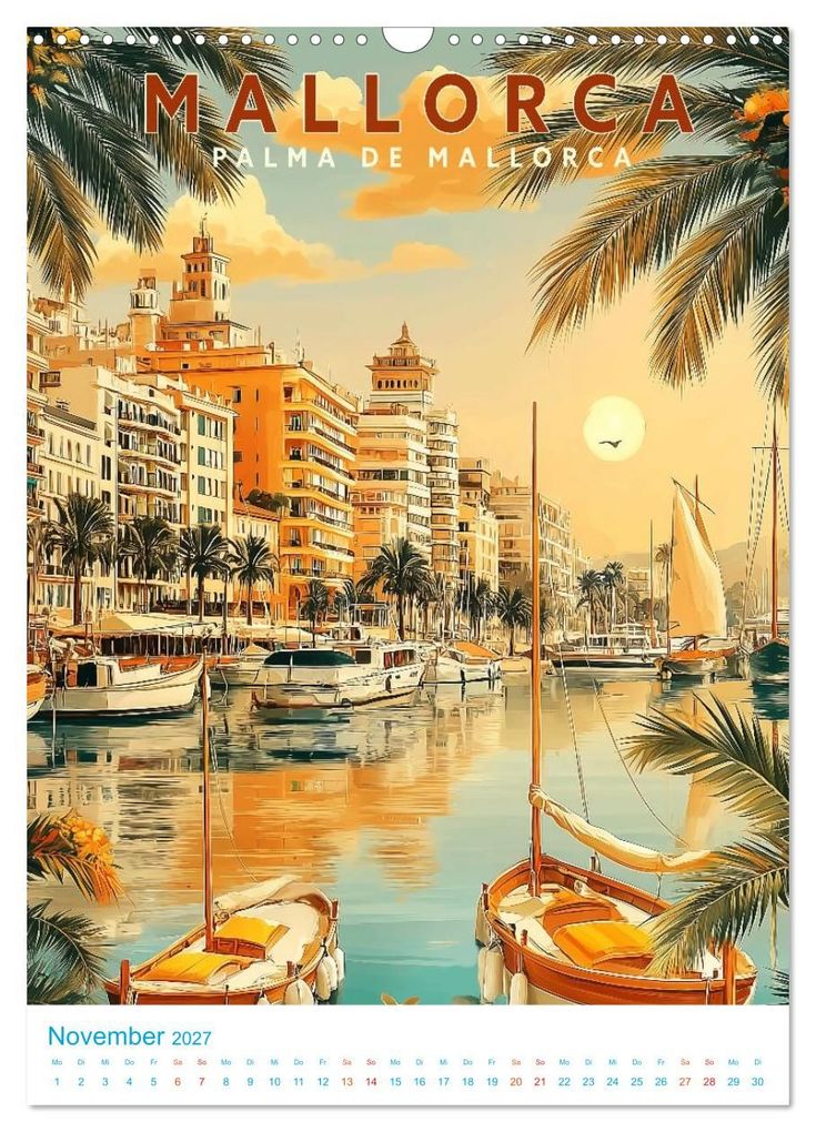 Weitere Ansicht: Mallorca - Old School Poster Style (Wandkalender 2027 DIN A3 hoch), CALVENDO Monatskalender | Calvendo, Val Thoermer