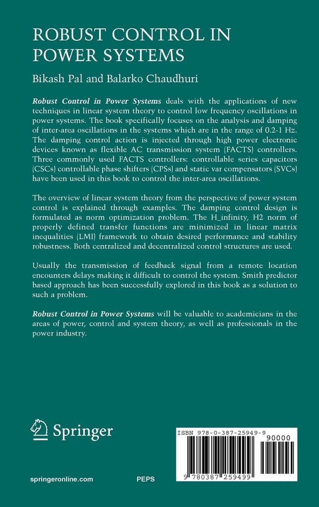 Weitere Ansicht: Robust Control in Power Systems | Bikash Pal, Balarko Chaudhuri
