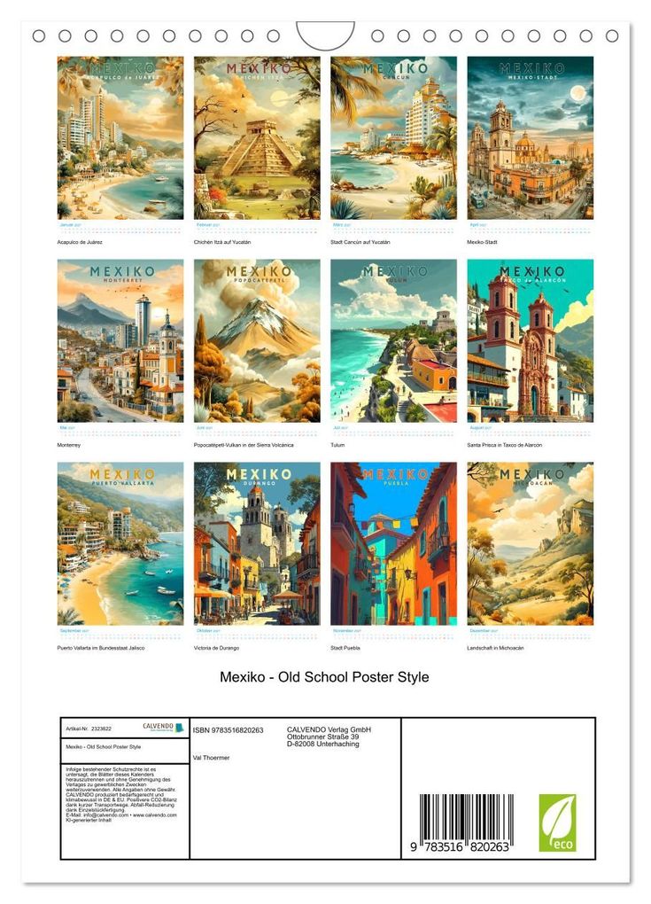 Weitere Ansicht: Mexiko - Old School Poster Style (Wandkalender 2027 DIN A4 hoch), CALVENDO Monatskalender | Calvendo, Val Thoermer