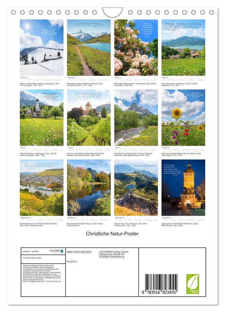 Weitere Ansicht: Christliche Natur-Poster (Wandkalender 2027 DIN A4 hoch), CALVENDO Monatskalender | SusaZoom, Calvendo