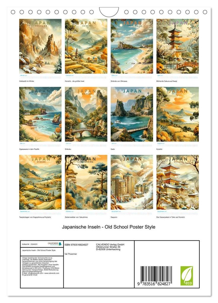 Weitere Ansicht: Japanische Inseln - Old School Poster Style (Wandkalender 2027 DIN A4 hoch), CALVENDO Monatskalender | Val Thoermer, Calvendo