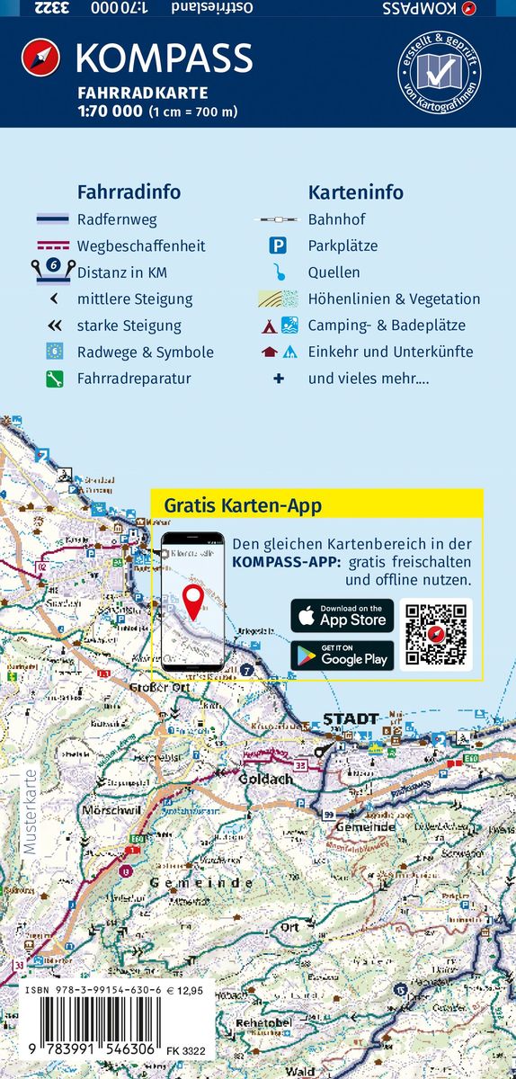 Weitere Ansicht: KOMPASS Fahrradkarte 3322 Ostfriesland mit Knotenpunkten 1:70.000