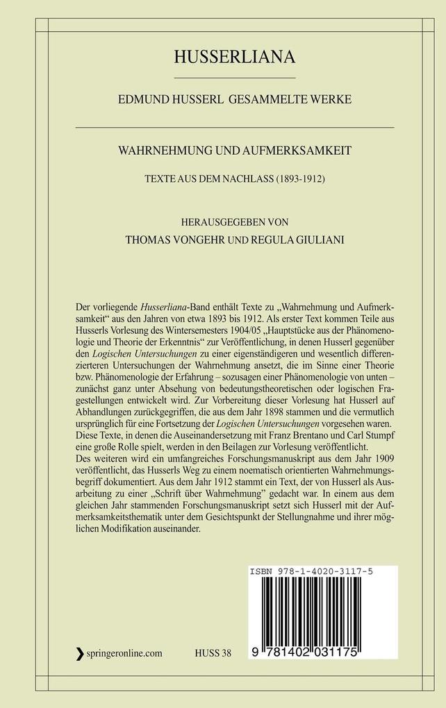 Weitere Ansicht: Wahrnehmung Und Aufmerksamkeit | Edmund Husserl