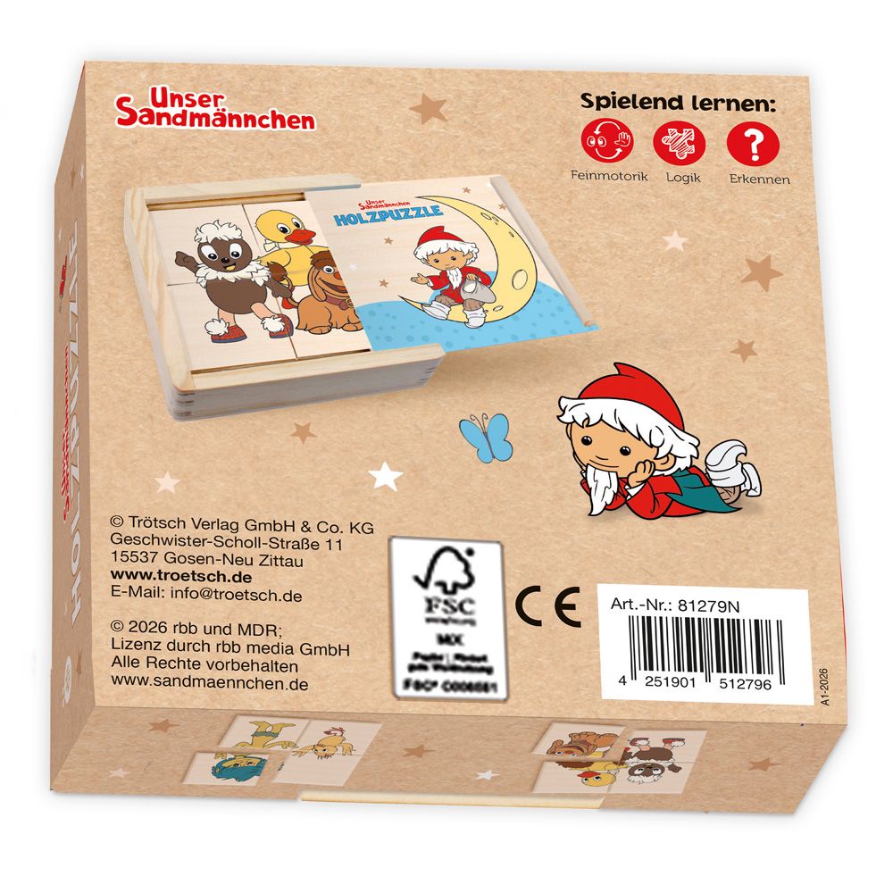 Weitere Ansicht: TRÖTSCH - Unser Sandmännchen Holzpuzzle 4x4 Teile