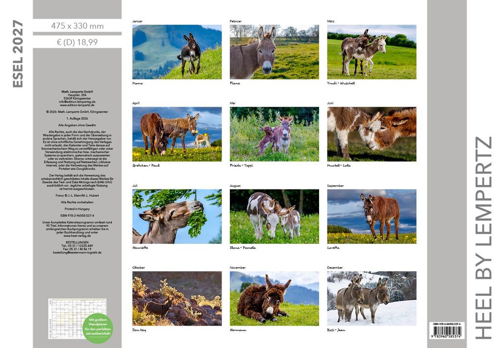 Weitere Ansicht: Esel Kalender 2027 | J.-L.;Hubert, M.-L. Klein