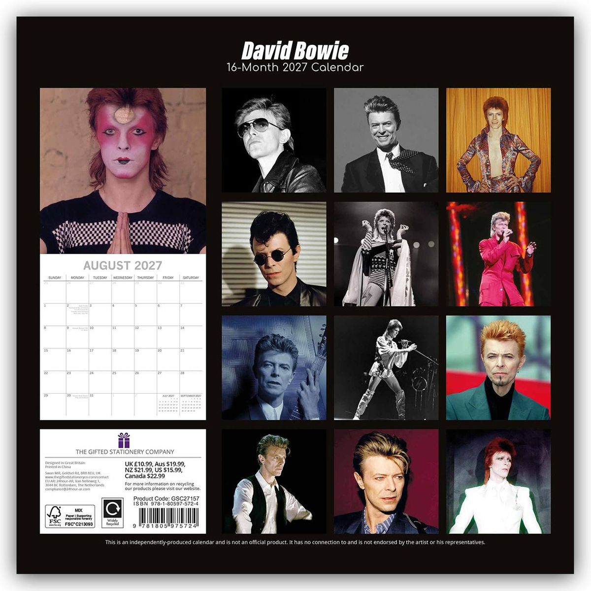 Weitere Ansicht: David Bowie 2027 - 16-Monatskalender | Gifted Stationery Co. Ltd