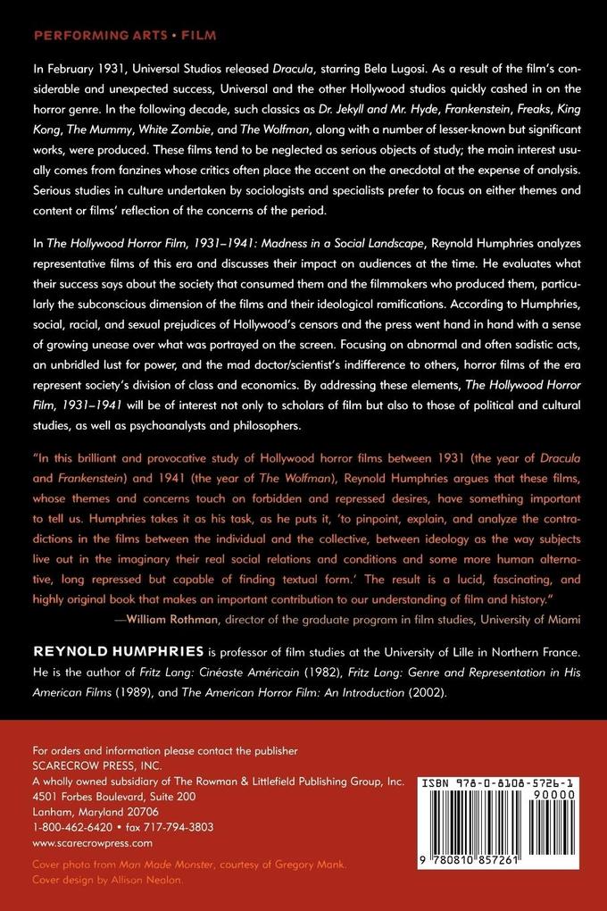 Weitere Ansicht: Hollywood Horror Film, 1931-1941 | Reynold Humphries