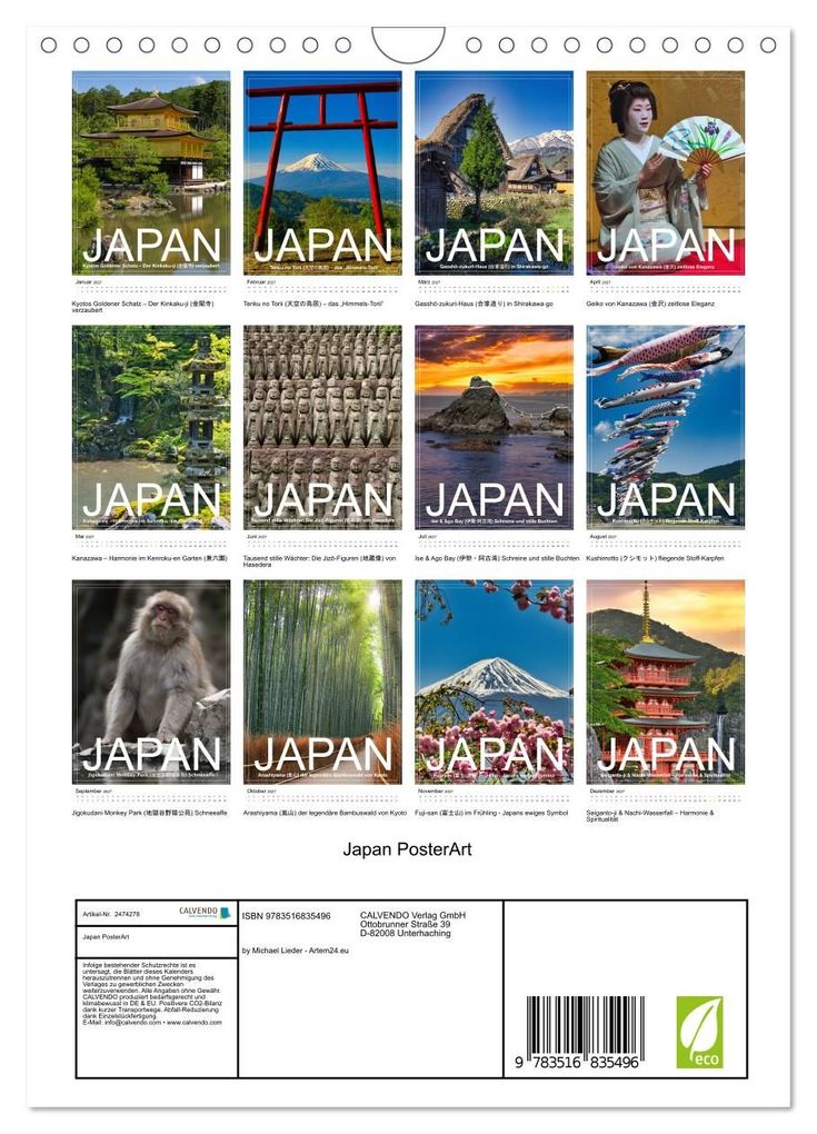 Weitere Ansicht: Japan PosterArt (Wandkalender 2027 DIN A4 hoch), CALVENDO Monatskalender | Michael Lieder - Artem24.eu, Calvendo