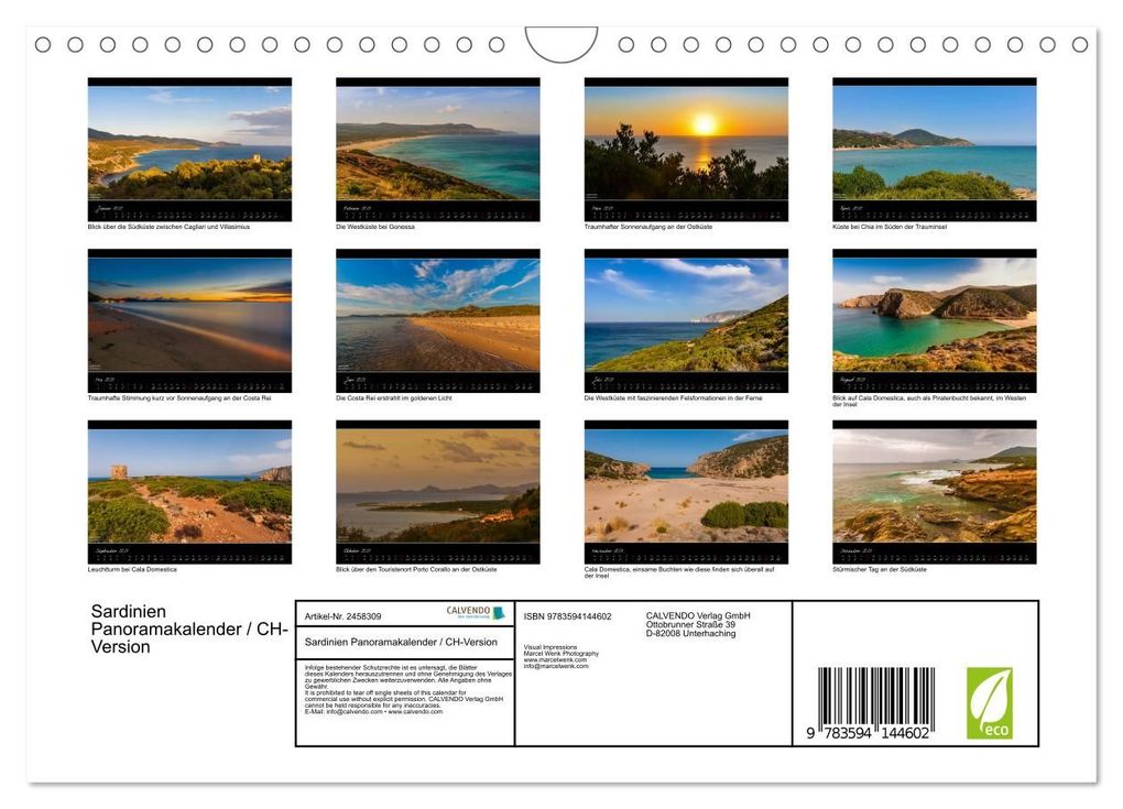 Weitere Ansicht: Sardinien Panoramakalender / CH-Version (Wandkalender 2027 DIN A4 quer), CALVENDO Monatskalender | Marcel Wenk, Calvendo