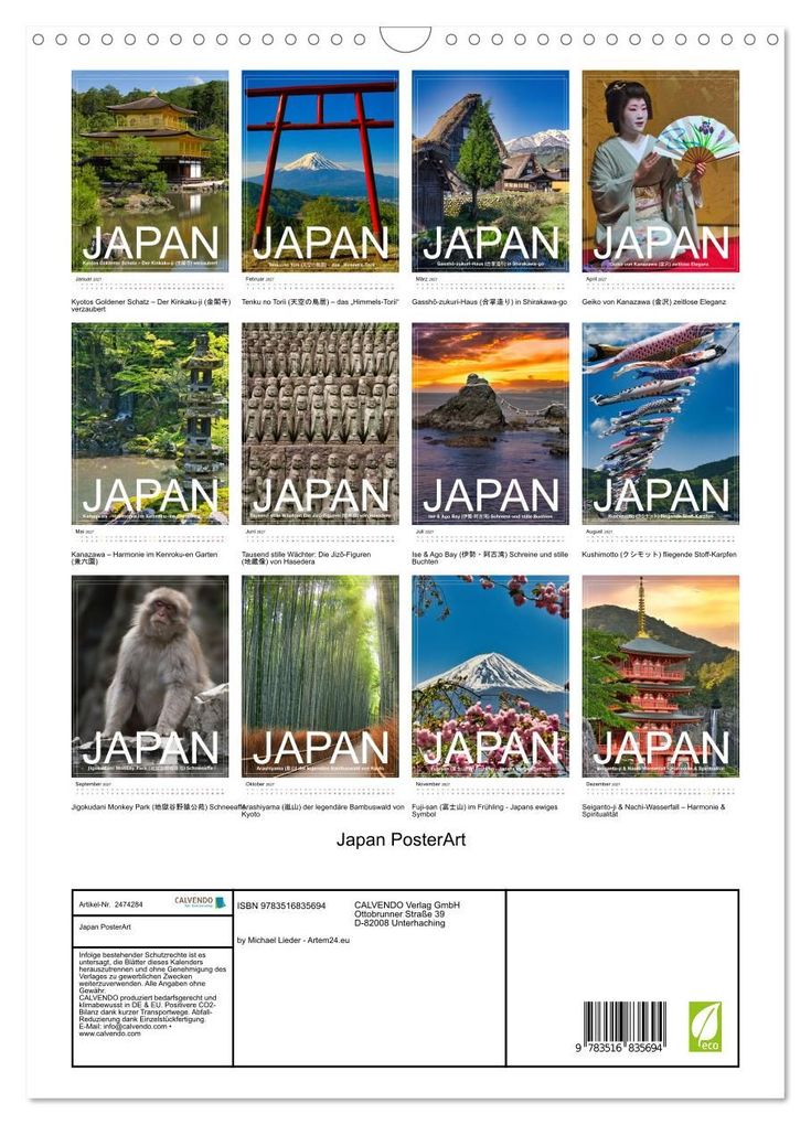 Weitere Ansicht: Japan PosterArt (Wandkalender 2027 DIN A3 hoch), CALVENDO Monatskalender | Michael Lieder - Artem24.eu, Calvendo