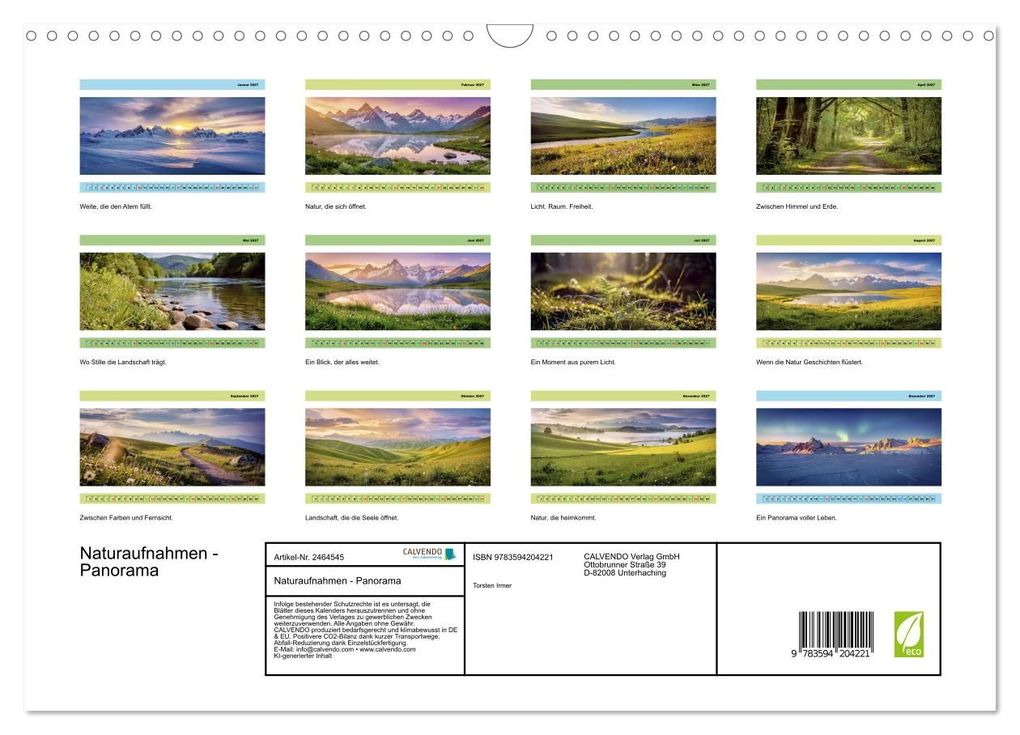 Weitere Ansicht: Naturaufnahmen - Panorama (Wandkalender 2027 DIN A3 quer), CALVENDO Monatskalender | Torsten Irmer, Calvendo