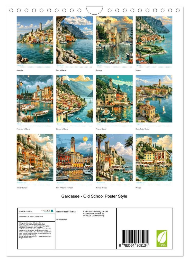 Weitere Ansicht: Gardasee - Old School Poster Style (Wandkalender 2027 DIN A4 hoch), CALVENDO Monatskalender | Val Thoermer, Calvendo