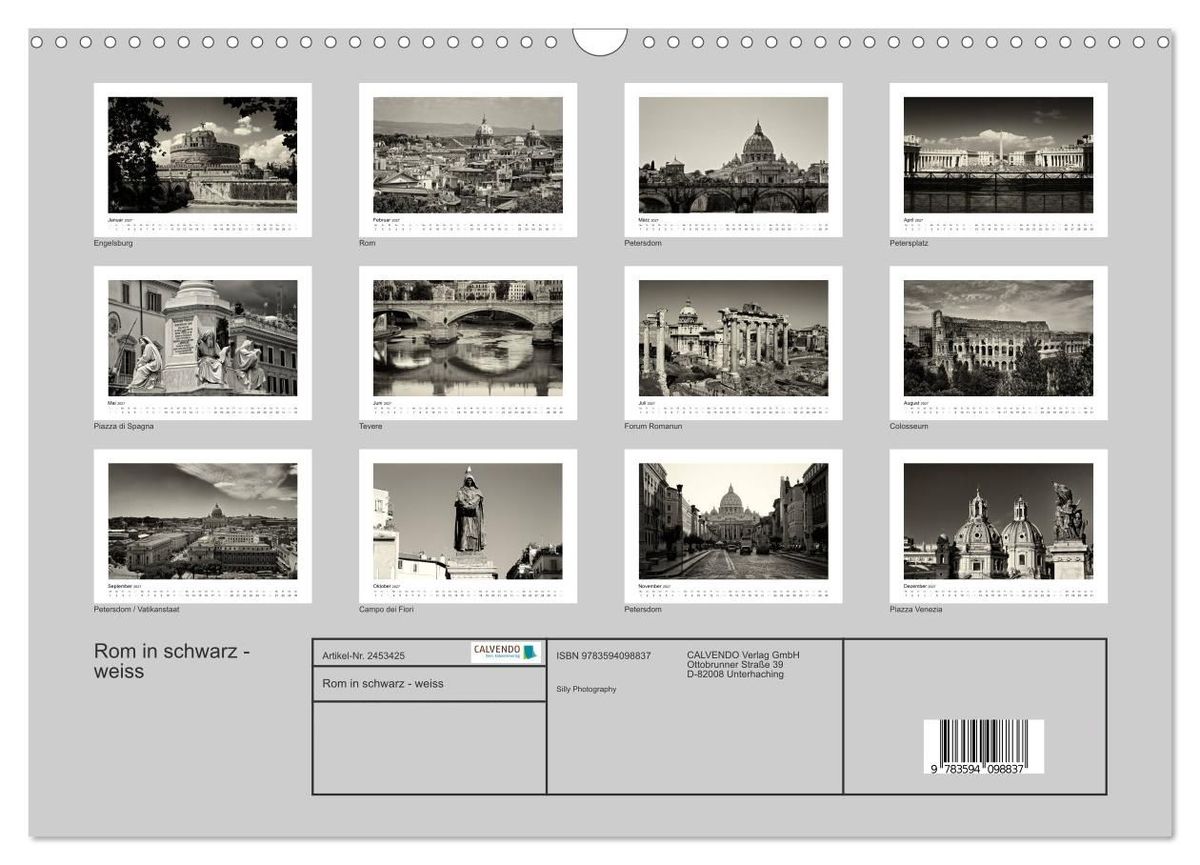 Weitere Ansicht: Rom in schwarz - weiss (Wandkalender 2027 DIN A3 quer), CALVENDO Monatskalender | Silly Photography, Calvendo