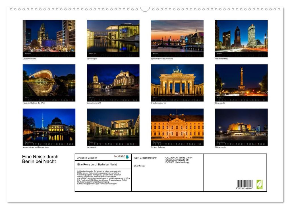 Weitere Ansicht: Eine Reise durch Berlin bei Nacht (Wandkalender 2027 DIN A2 quer), CALVENDO Monatskalender | Oliver Nowak, Calvendo
