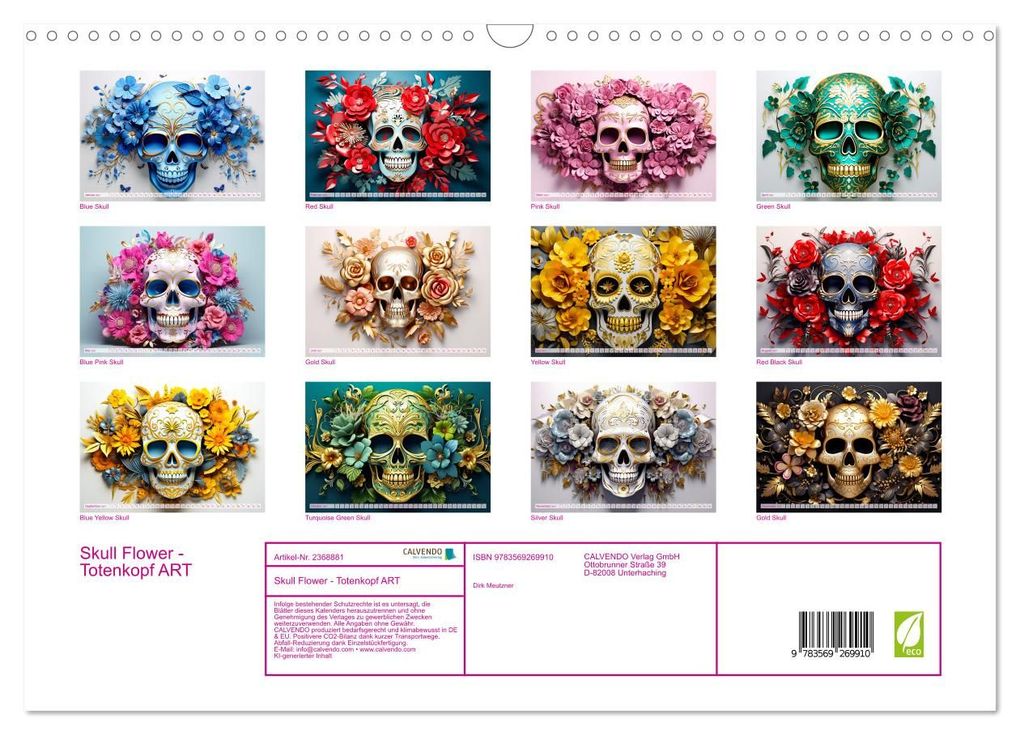 Weitere Ansicht: Skull Flower - Totenkopf ART (Wandkalender 2027 DIN A3 quer), CALVENDO Monatskalender | Dirk Meutzner, Calvendo
