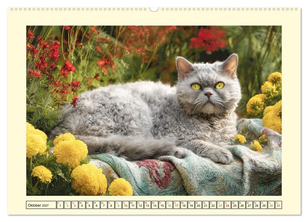 Weitere Ansicht: Selkirk Rex Katzen. Lockenzauber im Blumengarten (Wandkalender 2027 DIN A2 quer), CALVENDO Monatskalender | Rose Hurley, Calvendo