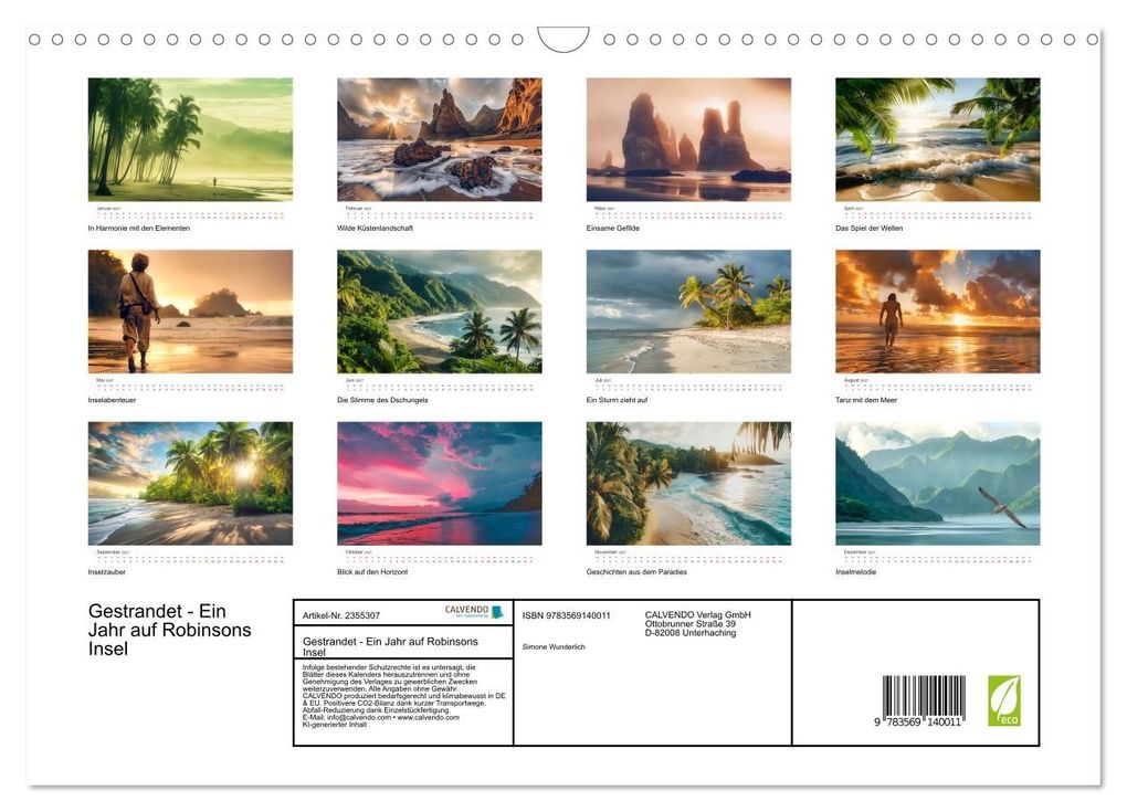 Weitere Ansicht: Gestrandet - Ein Jahr auf Robinsons Insel (Wandkalender 2027 DIN A3 quer), CALVENDO Monatskalender | Simone Wunderlich, Calvendo