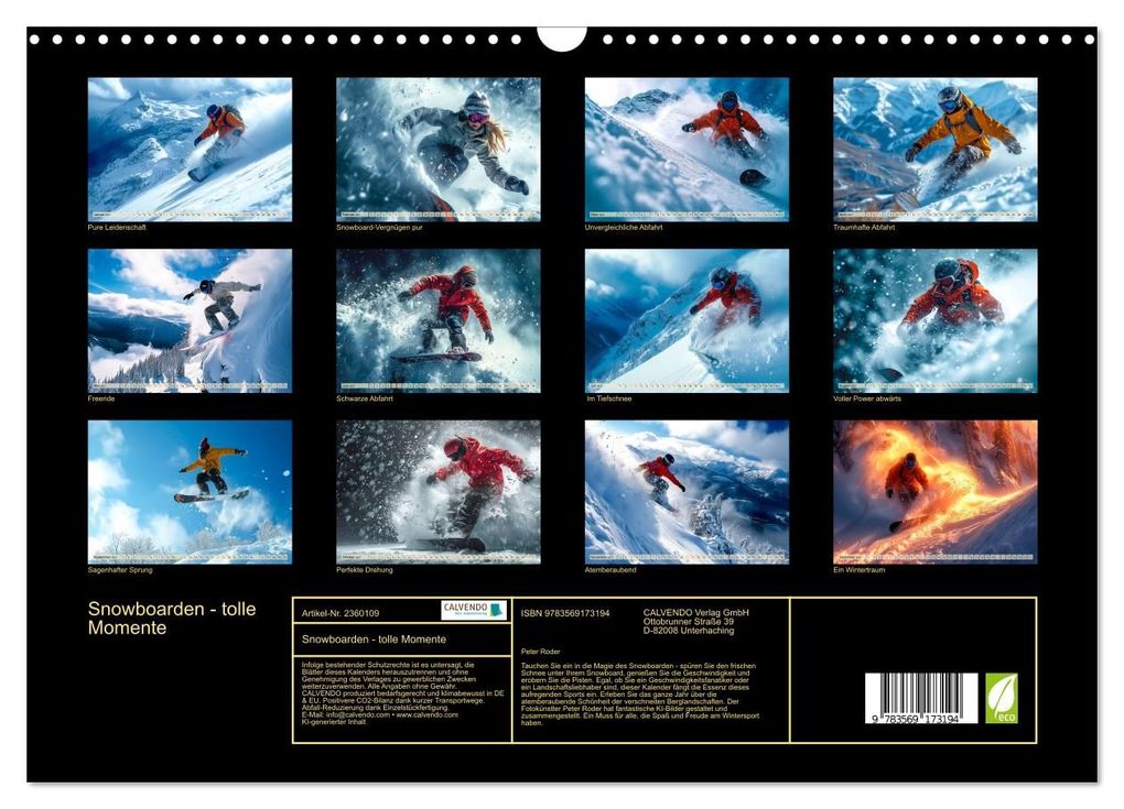 Weitere Ansicht: Snowboarden - tolle Momente (Wandkalender 2027 DIN A3 quer), CALVENDO Monatskalender | Peter Roder, Calvendo