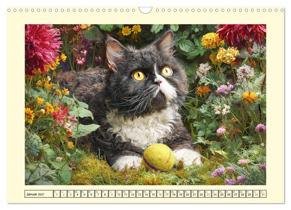 Weitere Ansicht: Selkirk Rex Katzen. Lockenzauber im Blumengarten (Wandkalender 2027 DIN A3 quer), CALVENDO Monatskalender | Rose Hurley, Calvendo