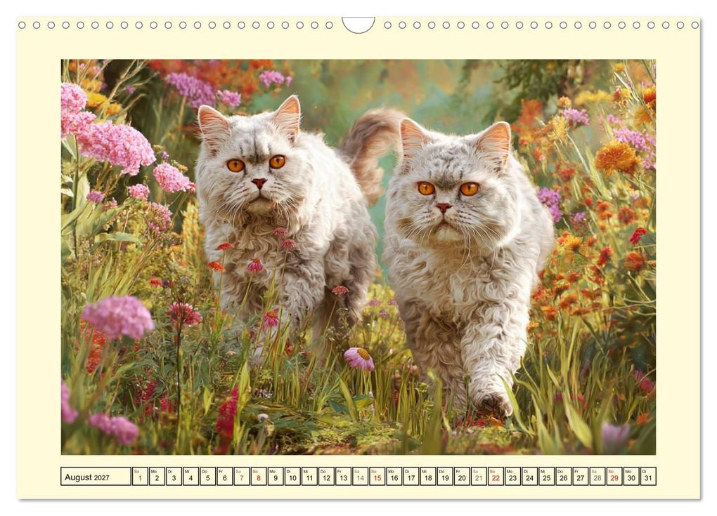 Weitere Ansicht: Selkirk Rex Katzen. Lockenzauber im Blumengarten (Wandkalender 2027 DIN A3 quer), CALVENDO Monatskalender | Rose Hurley, Calvendo