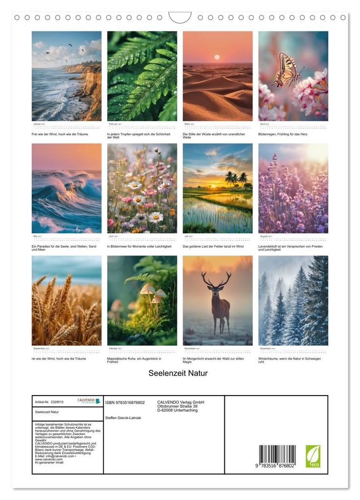 Weitere Ansicht: Seelenzeit Natur (Wandkalender 2027 DIN A3 hoch), CALVENDO Monatskalender | Steffen Gierok-Latniak, Calvendo