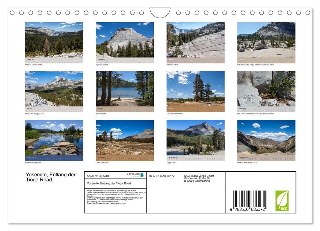 Weitere Ansicht: Yosemite, Entlang der Tioga Road (Wandkalender 2027 DIN A4 quer), CALVENDO Monatskalender | Gisela Will, Calvendo