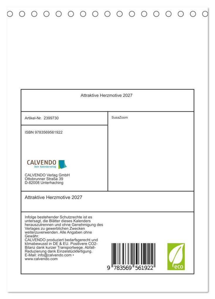 Weitere Ansicht: Attraktive Herzmotive 2027 (Tischkalender 2027 DIN A5 hoch), CALVENDO Monatskalender | SusaZoom, Calvendo