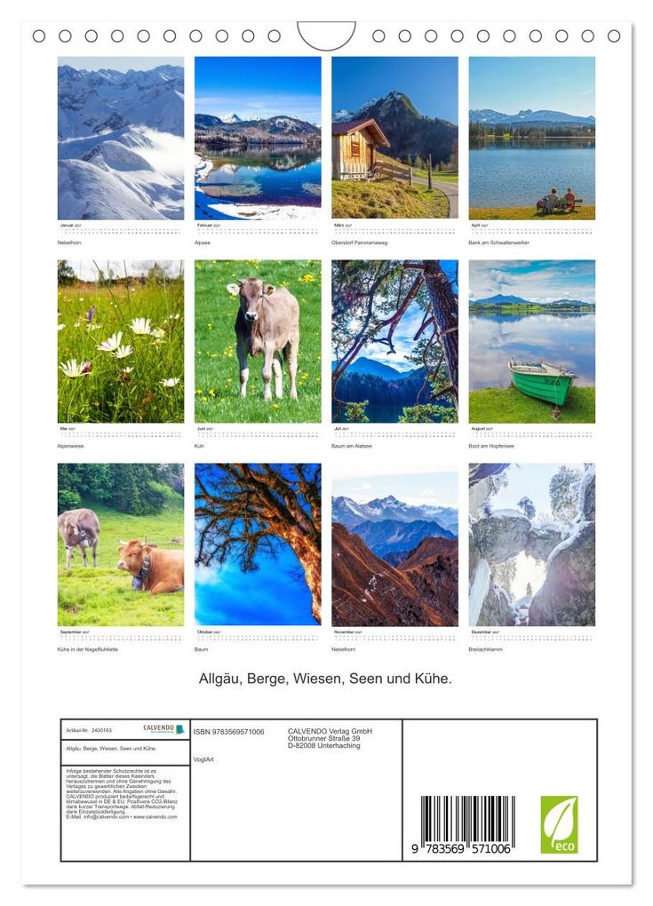 Weitere Ansicht: Allgäu, Berge, Wiesen, Seen und Kühe. (Wandkalender 2027 DIN A4 hoch), CALVENDO Monatskalender | VogtArt, Calvendo