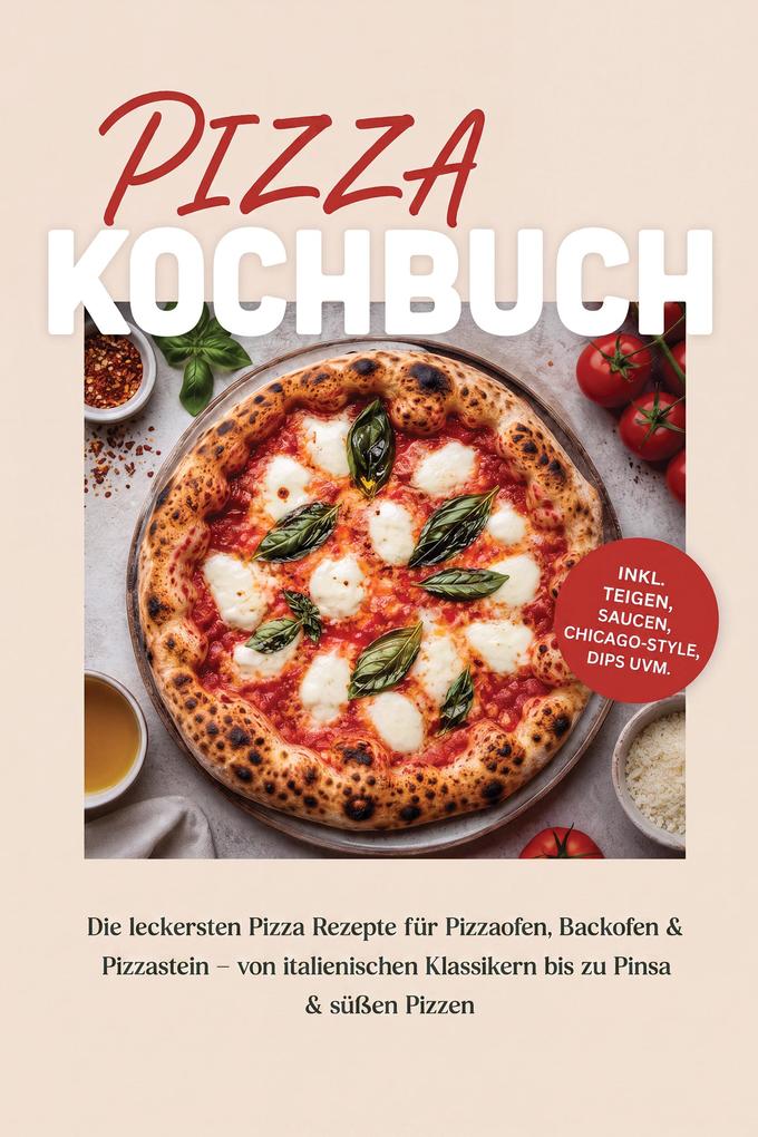 Produktbild: Pizza Kochbuch: Die leckersten Pizza Rezepte für Pizzaofen, Backofen & Pizzastein - von italienischen Klassikern bis zu Pinsa & süßen Pizzen - inkl. Teigen, Saucen, Chicago-Style, Dips uvm. | Maria Zurbrügge
