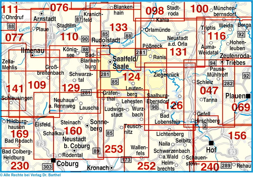 Weitere Ansicht: Oberes Saaletal, Saalfeld, Hohenwartetalsperre und Umgebung 1 : 35 000