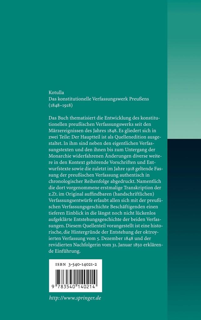 Weitere Ansicht: Das konstitutionelle Verfassungswerk Preußens (1848-1918) | Michael Kotulla