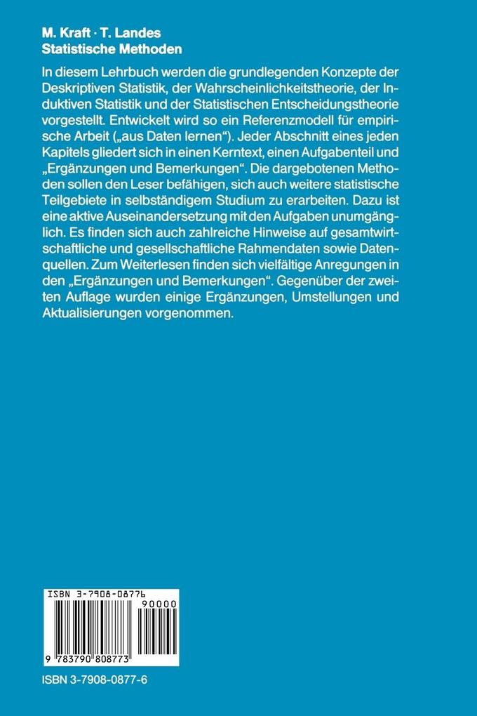 Weitere Ansicht: Statistische Methoden | Manfred Kraft, Thomas Landes