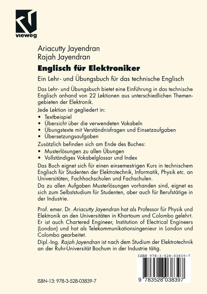 Weitere Ansicht: Englisch für Elektroniker | Rajah Jayendran, Ariacutty Jayendran